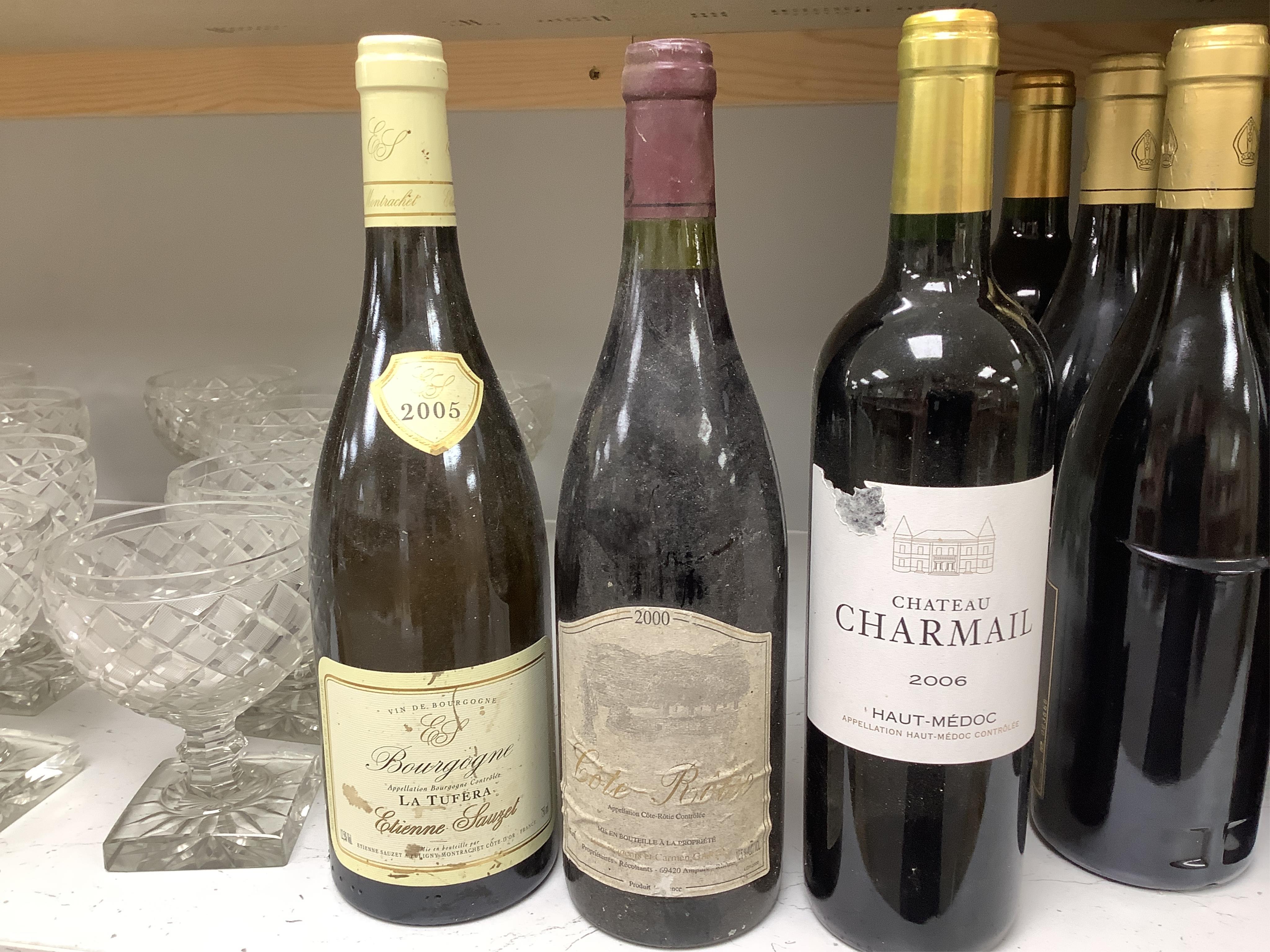 Eighteen various bottles of French wine to include Chateau Meyney Saint Estephe 1979, Paul Autard Chateauneuf-du-pape 2003 etc. Condition - externally poor to good, storage unknown